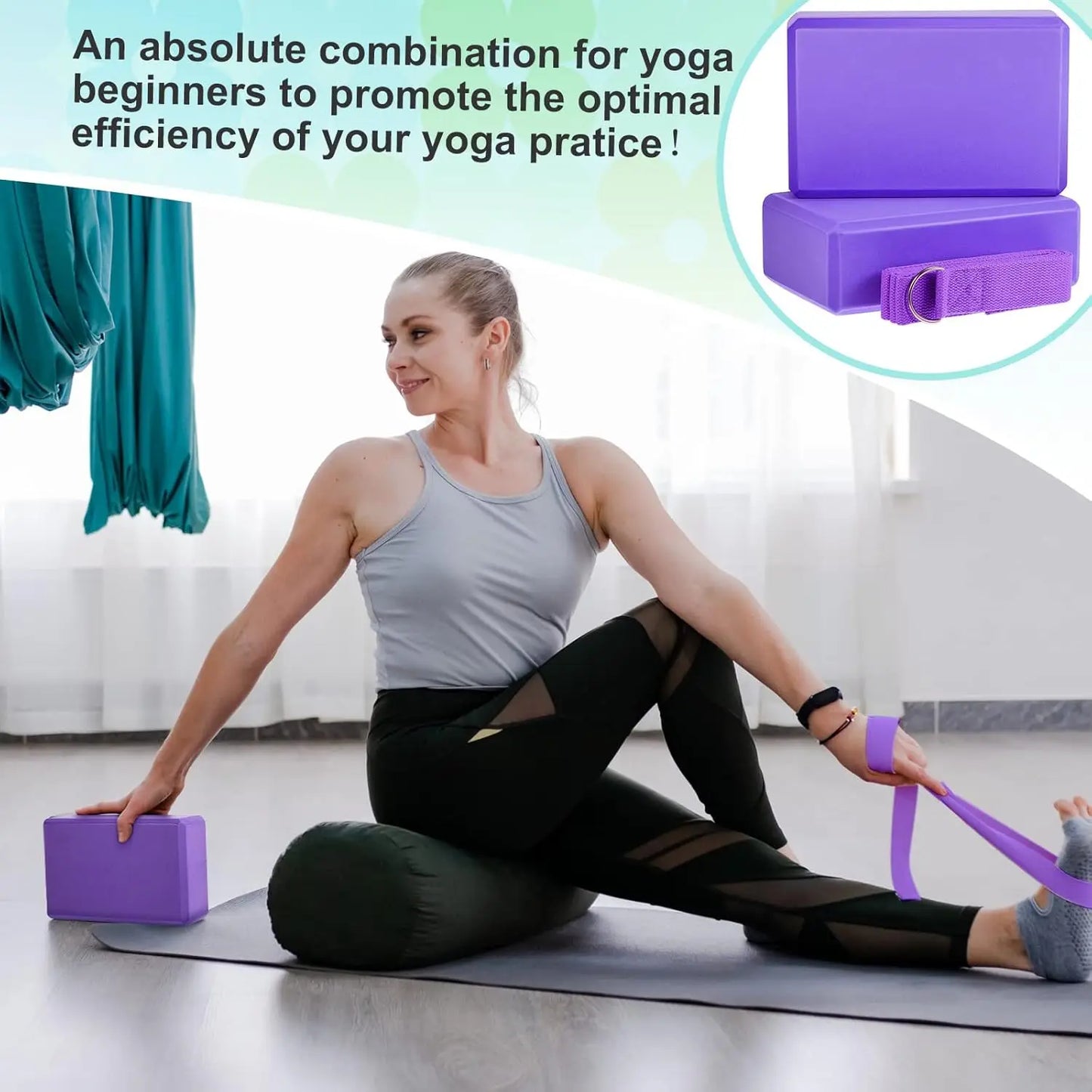Yoga Blocks And Straps Set EVA Foam Non Slip
