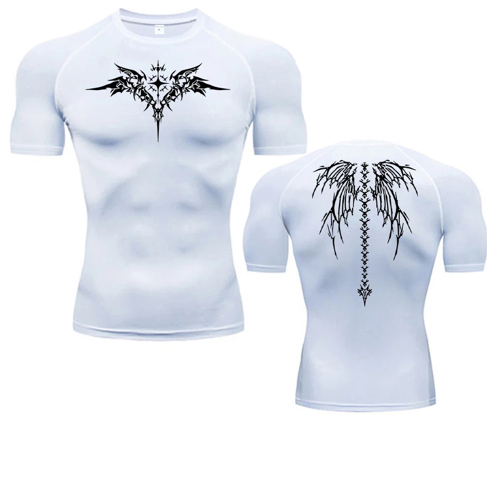 Anime Print Compression Shirt For Men Quick Dry Running Tee