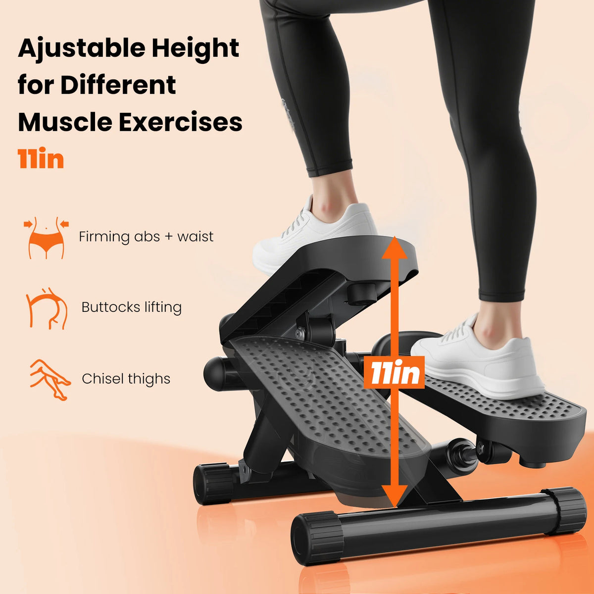 Hydraulic Mini Stepper With Resistance Bands LCD Monitor Home Cardio