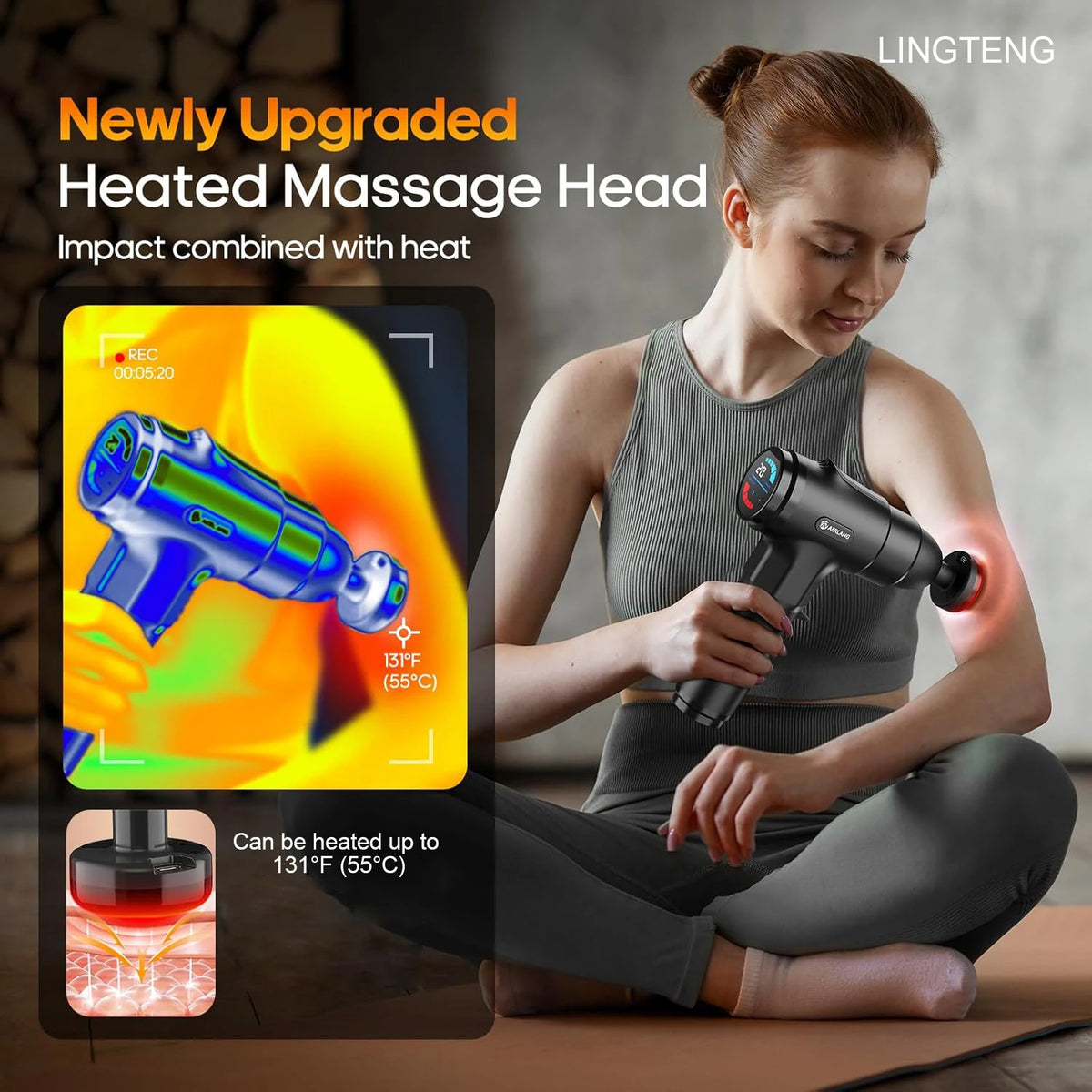 Lingteng Heating Deep Tissue Massage Gun With Seven Heads