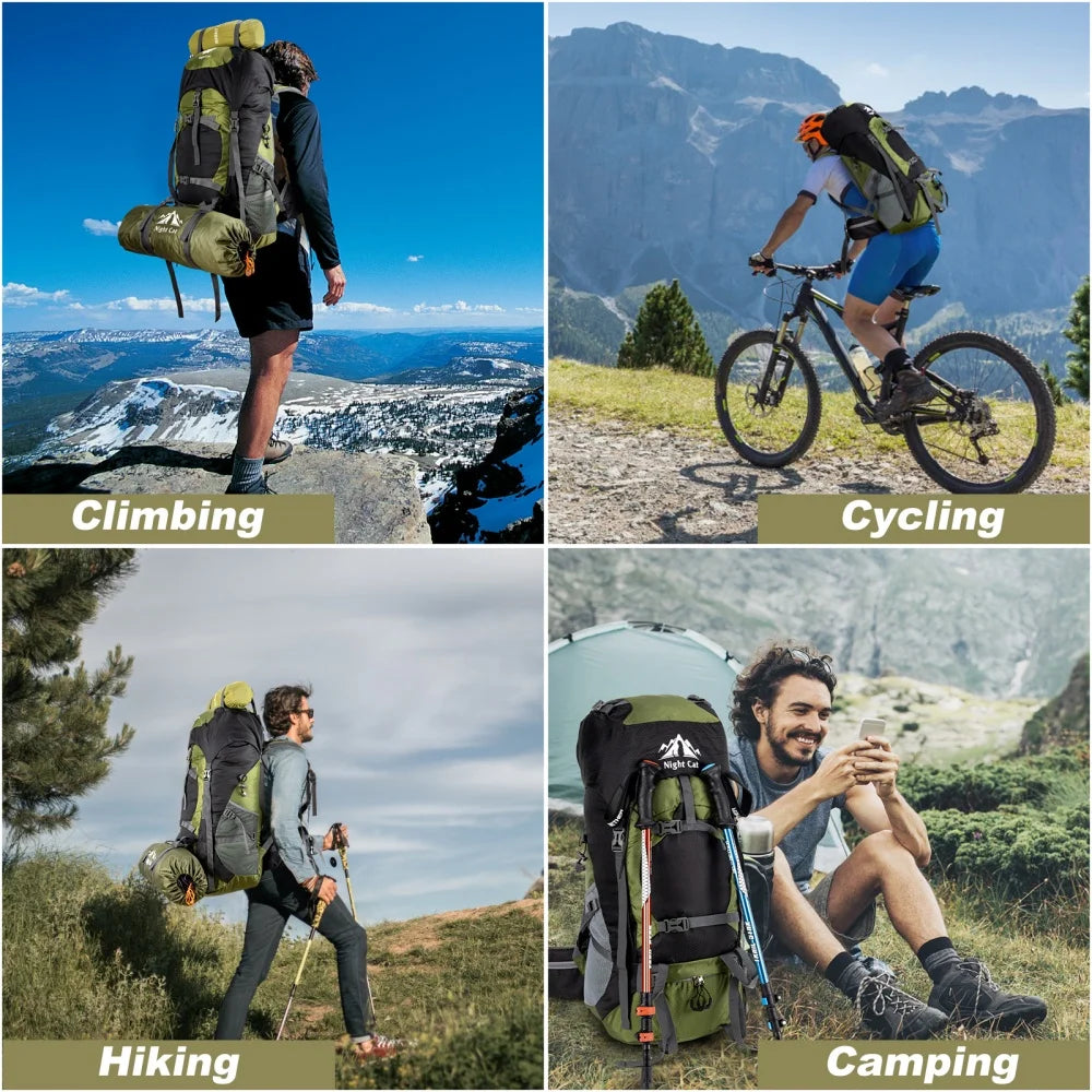 Night Cat Waterproof Hiking Backpack With Rain Cover For Camping