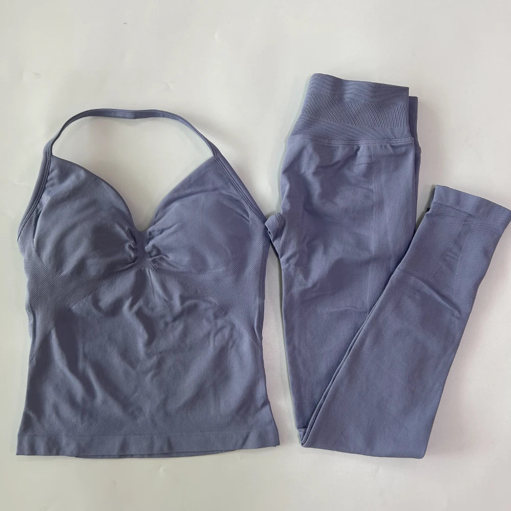 Seamless Gym Set For Women Tank Top And High Waist Scrunch Leggings