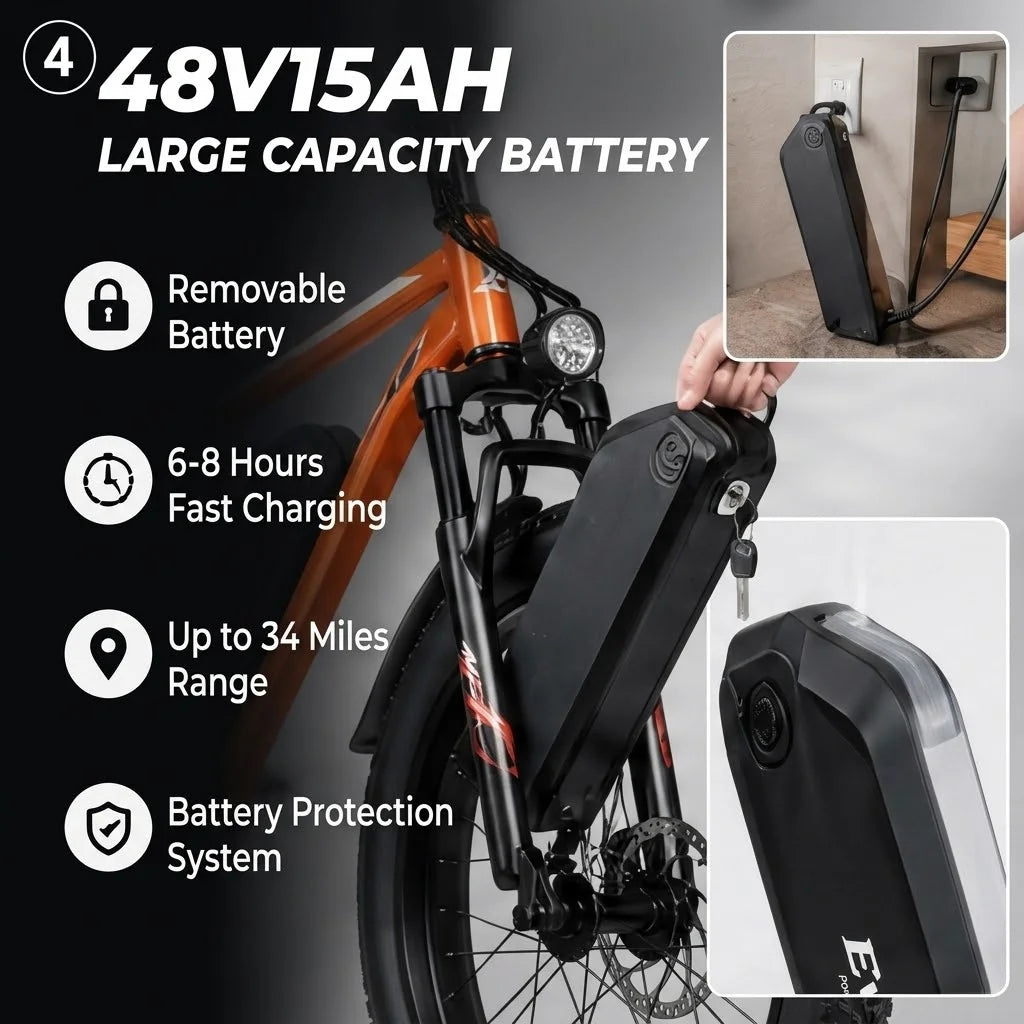 Electric Bicycle 1000W 48V 15Ah Battery Max Speed 28.6 Mph