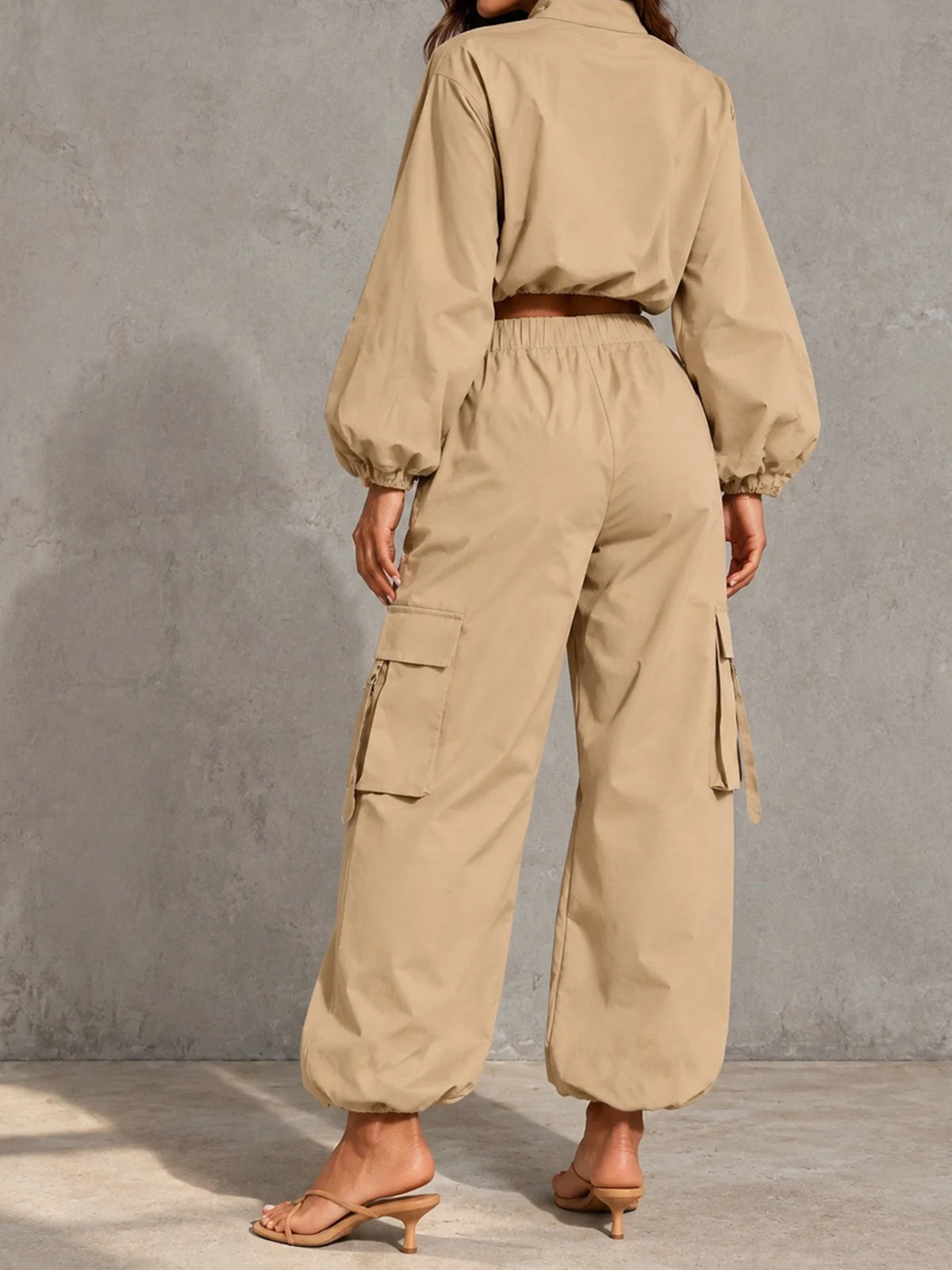 Women's Long Sleeve Top And Cargo Jogger Pants Two Piece Set