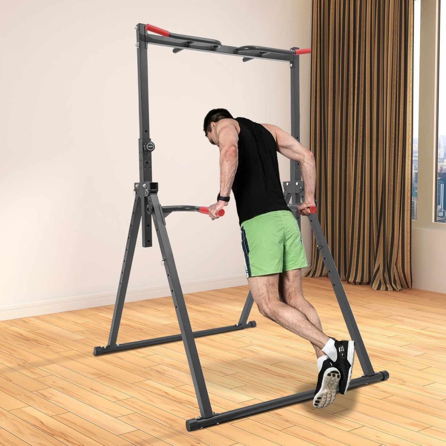 Adjustable Height Pull Up Bar Triangular Station For Home Gym