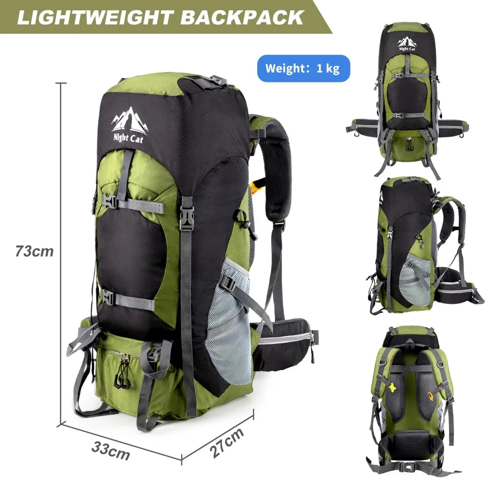 Night Cat Waterproof Hiking Backpack With Rain Cover For Camping
