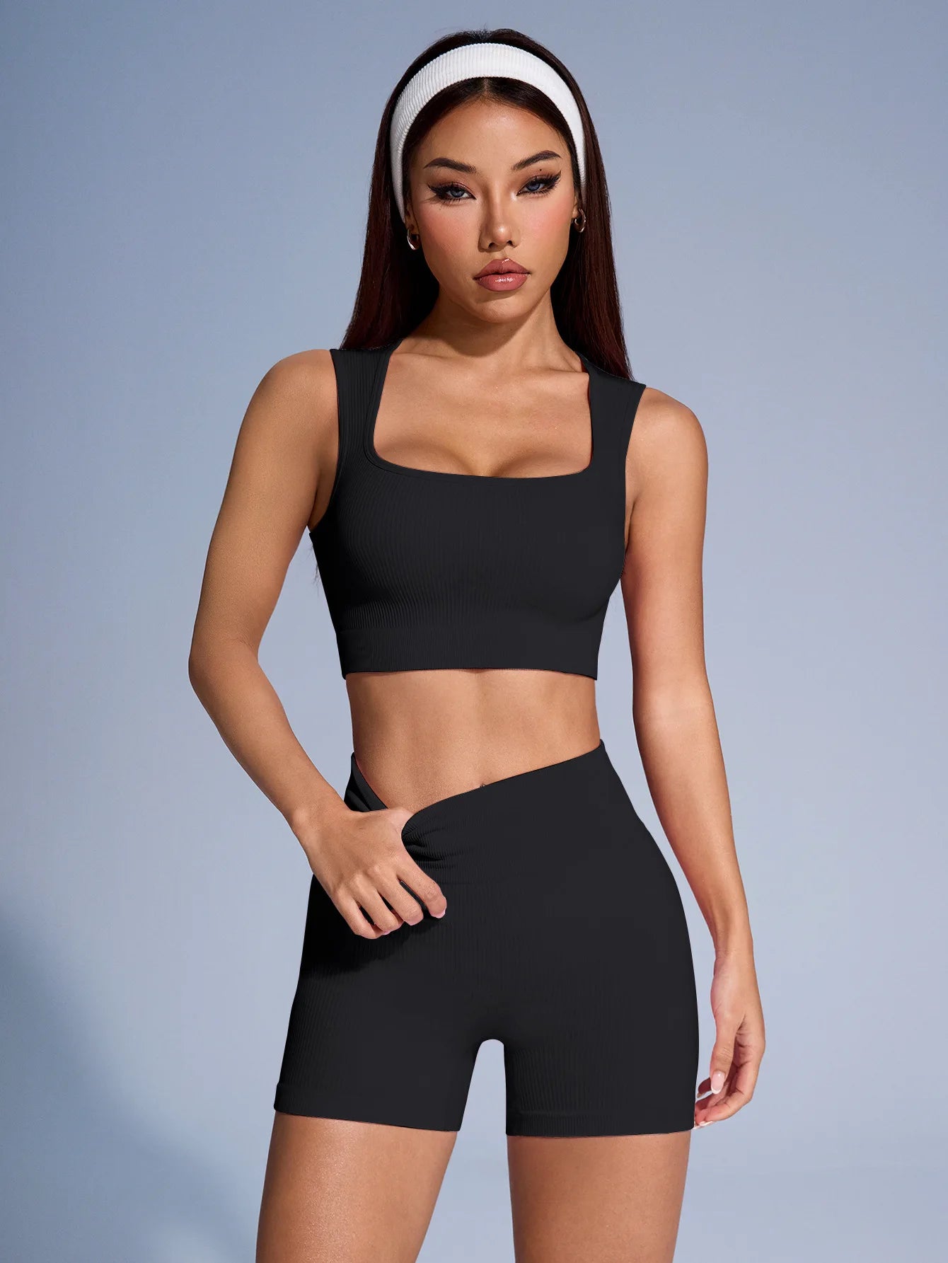 Seamless Ribbed Yoga Set Women Two Piece Gym Outfit