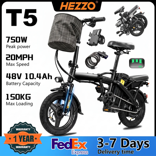HEZZO T5 Folding Electric Bike 750W Peak Power Disc Brakes