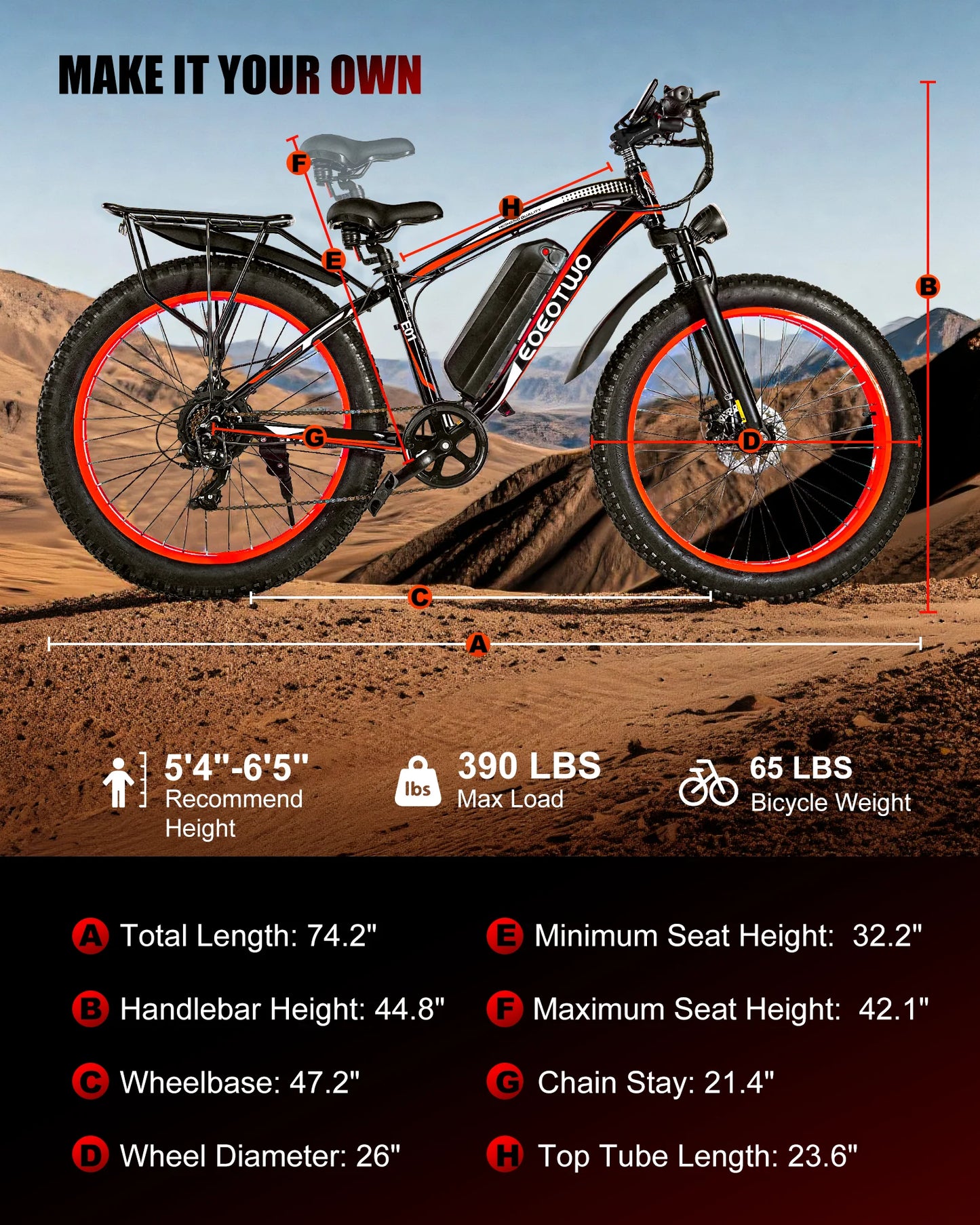 EOEOTWO 1500W Fat Tire Electric Bike 34MPH Mountain Ebike