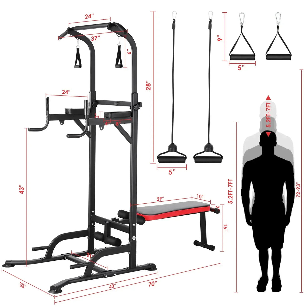 Foldable Power Tower Adjustable Workout Bench 200Kg Gym System