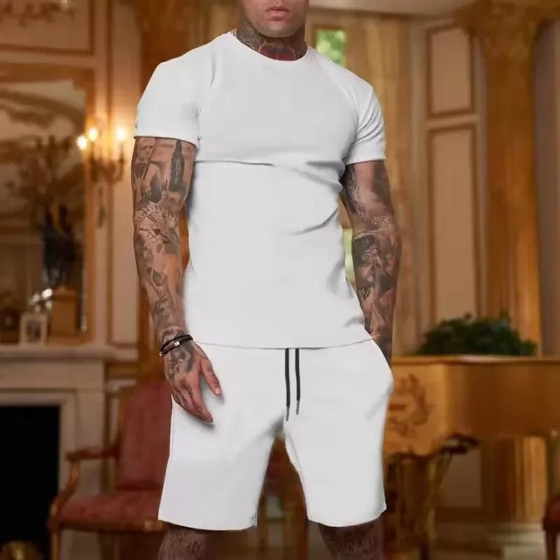 Mens Breathable Summer T Shirt And Shorts Two Piece Set
