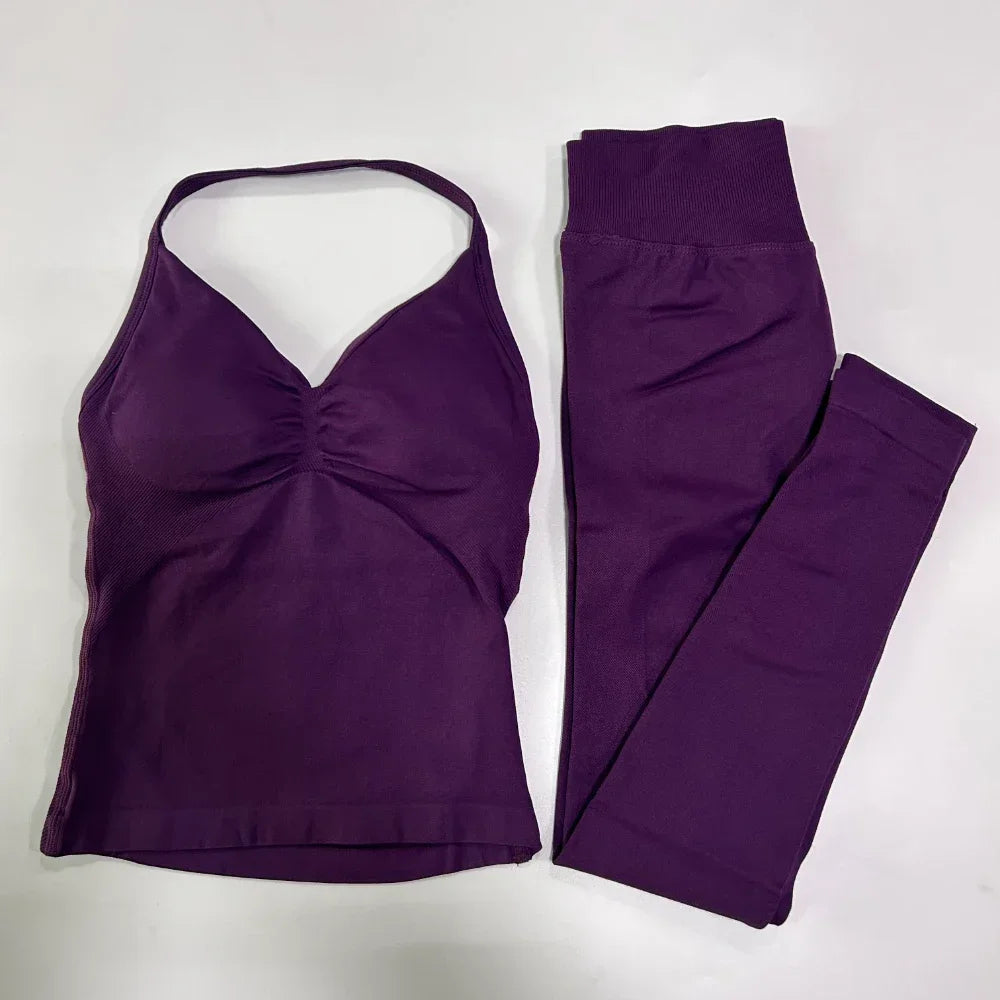 Seamless Gym Set For Women Tank Top And High Waist Scrunch Leggings