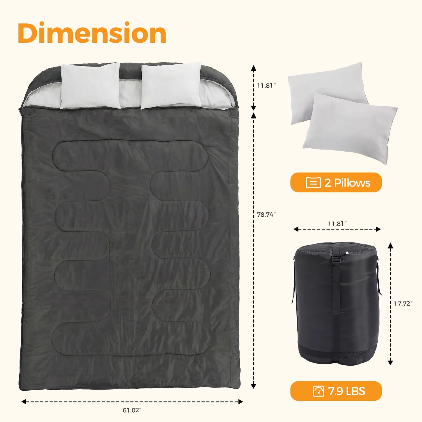 Double Sleeping Bag For Adults With Pillow Lightweight 3 Season