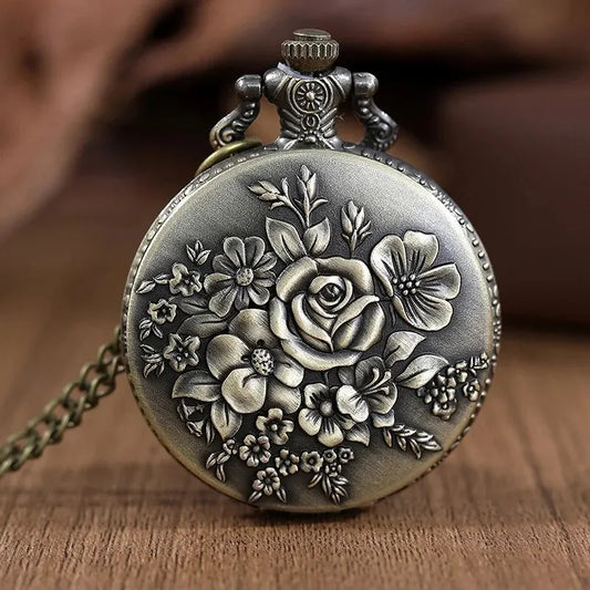 Roman Numerals Quartz Pocket Watch Unisex Hollow Carved Design Necklace Gift