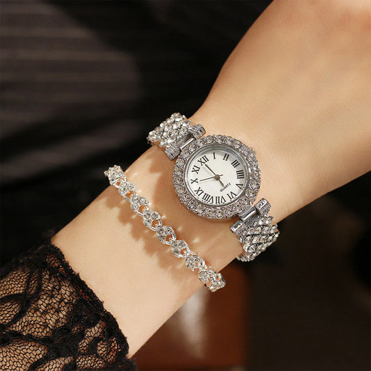 Crystal Diamond Women Watches Set Two Piece Rhinestone Bracelet Gift