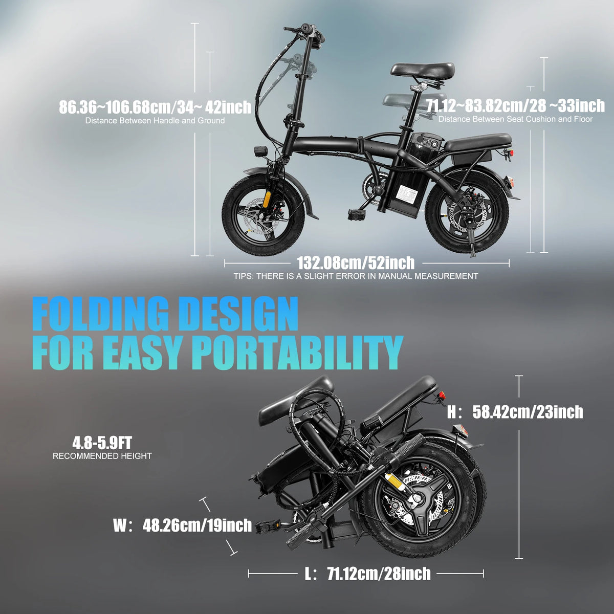 HEZZO T5 Folding Electric Bike 750W Peak Power Disc Brakes