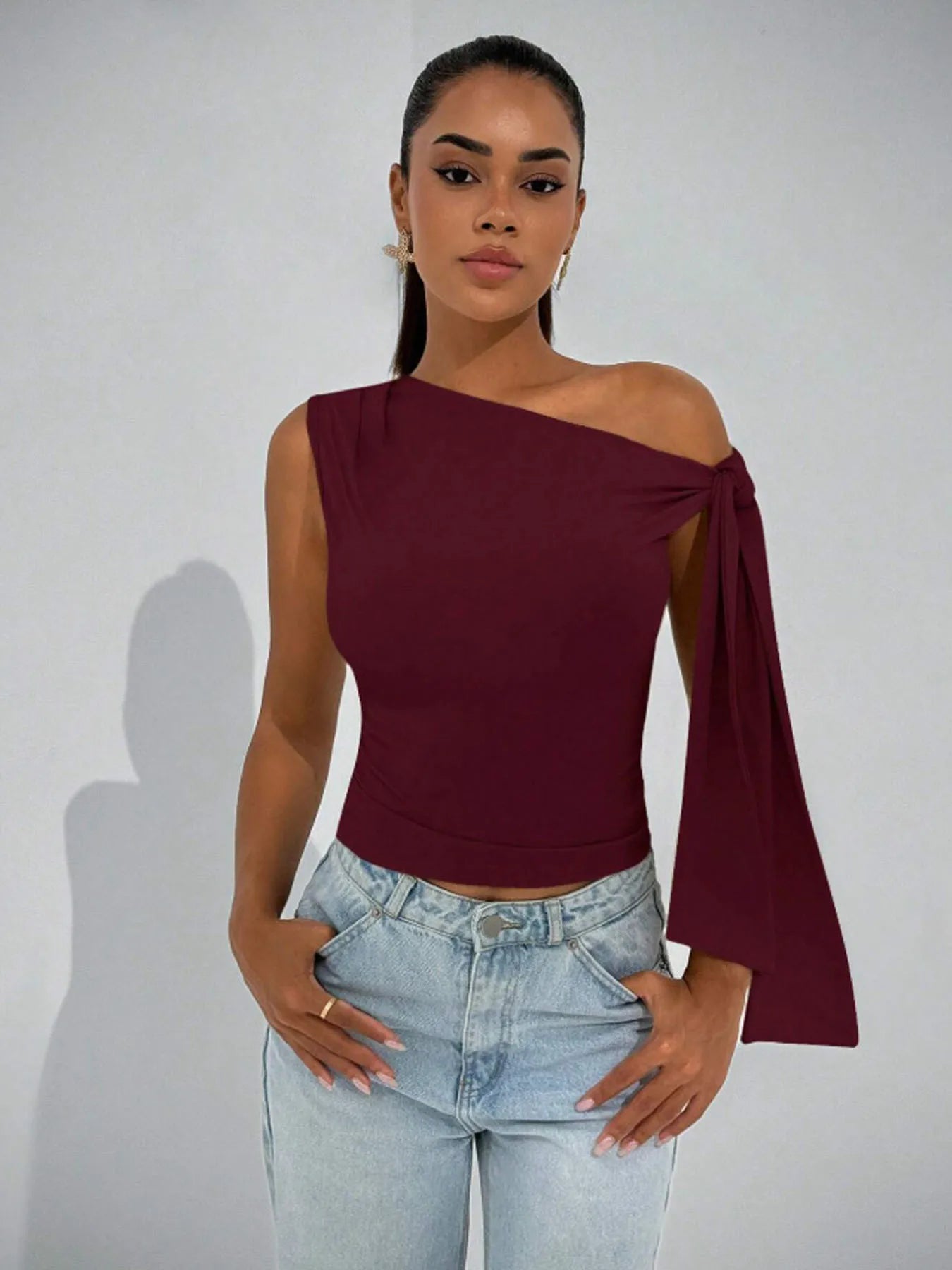 Guangdong Choice Women's Asymmetrical Neck Tie Blouse Sleeveless Top