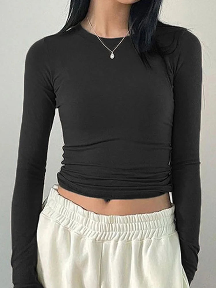 Dozw CN Women Slim Fit Long Sleeve Neckline Tee Shirt