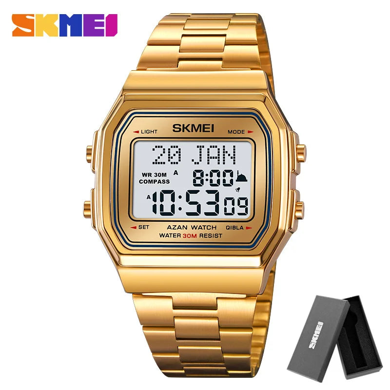 SKMEI 2113 Mens Prayer Azan Compass Alarm Hijri Islamic Digital Wristwatches New Back Light Display Stopwatch Sports Watches