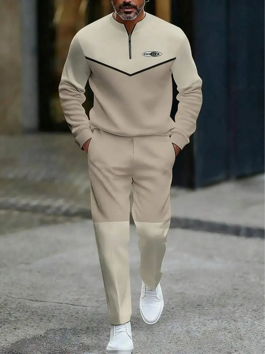Men Two Piece Tracksuit With Zip Collar Casual Streetwear