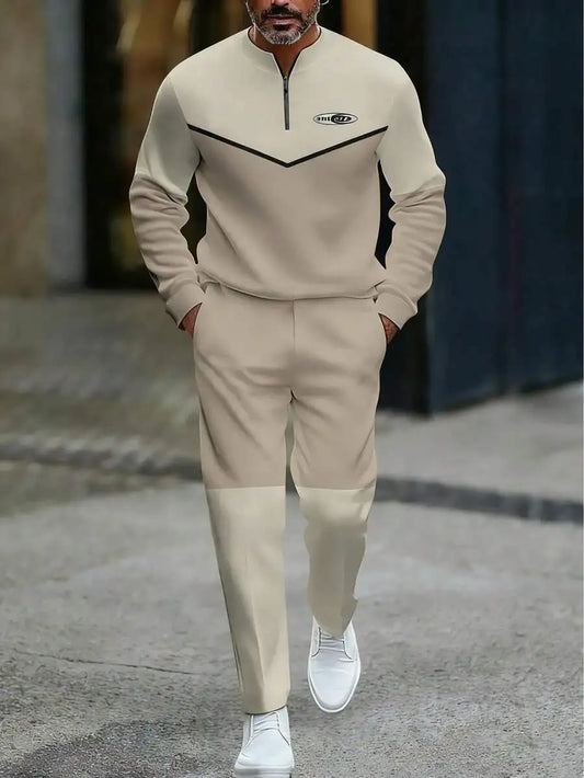 Men Two Piece Tracksuit With Zip Collar Casual Streetwear