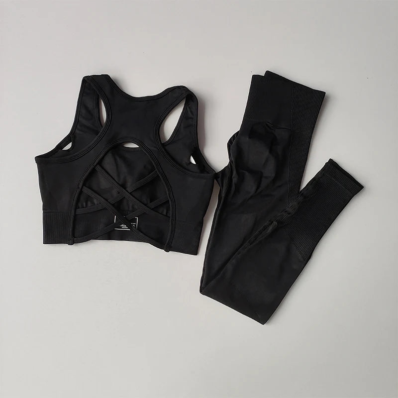 Two Piece Women Yoga Set Sports Bra Tank Top Leggings