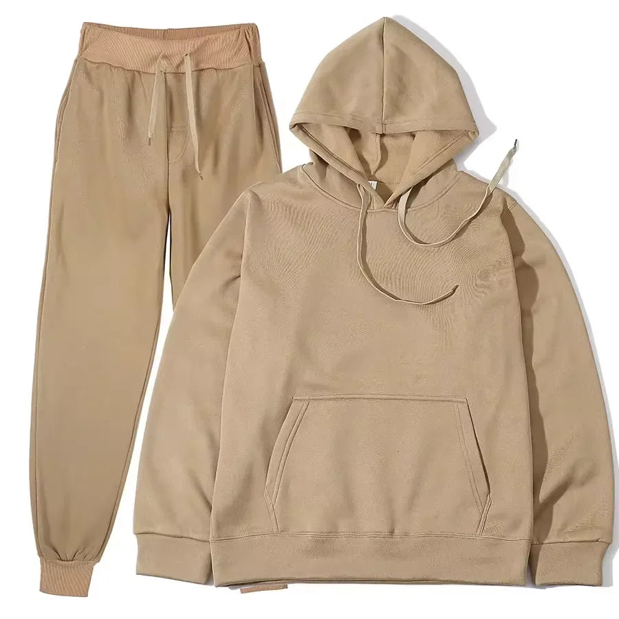 NONECN Winter Women Tracksuit Set Hooded Sweatpants Two Piece
