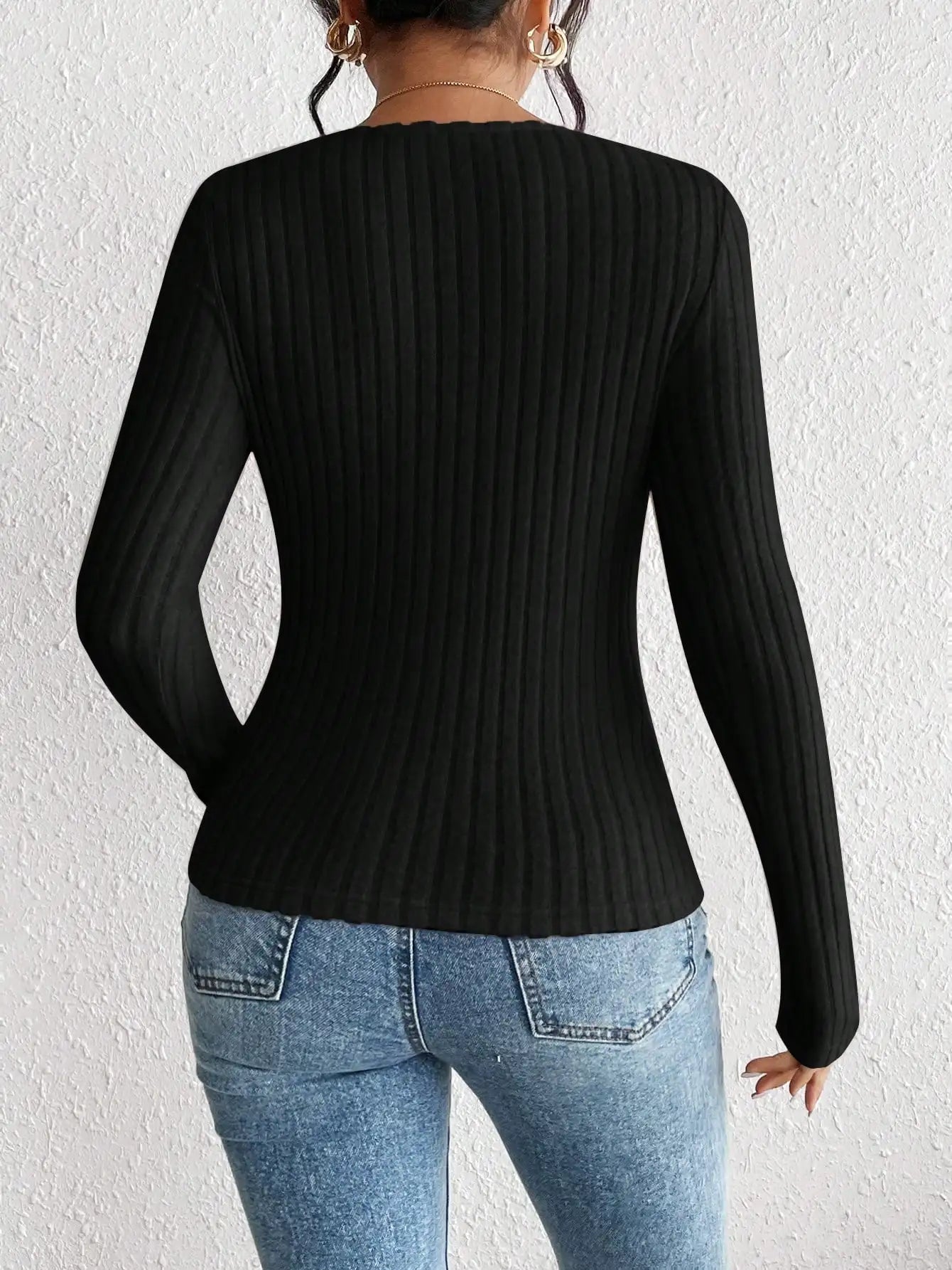 Women's Knit Jersey Long Sleeve Top With Diamond Collar