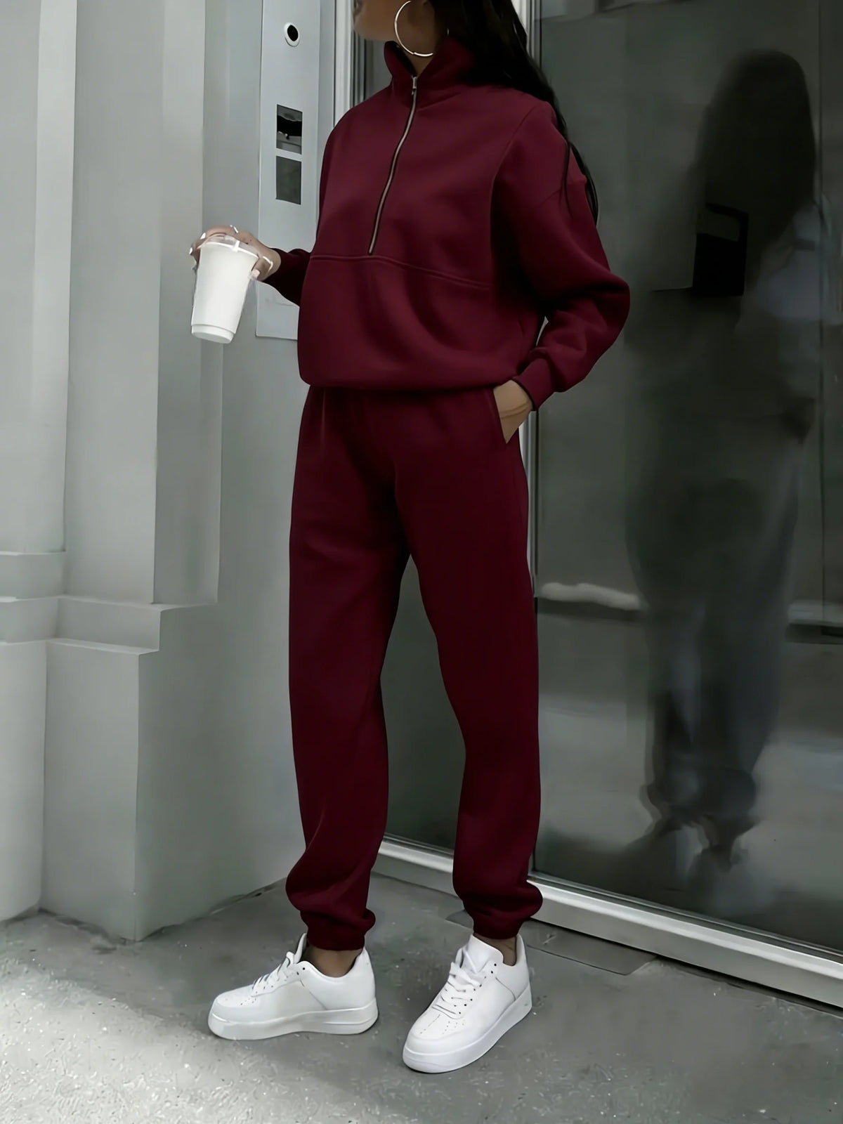Women Half Zip Two Piece Tracksuit Casual Loungewear Set