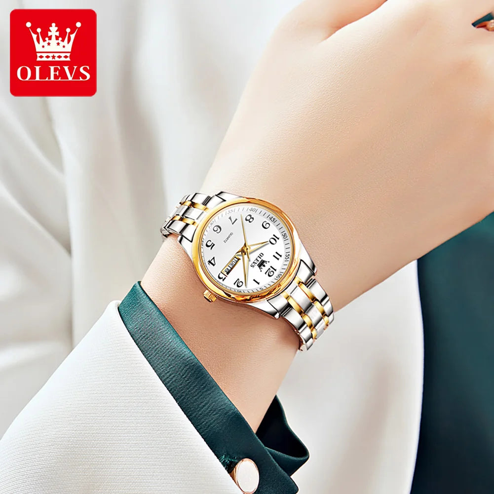 OLEVS Quartz Watch Women Fashion Stainless Steel Waterproof Luminous Luxury