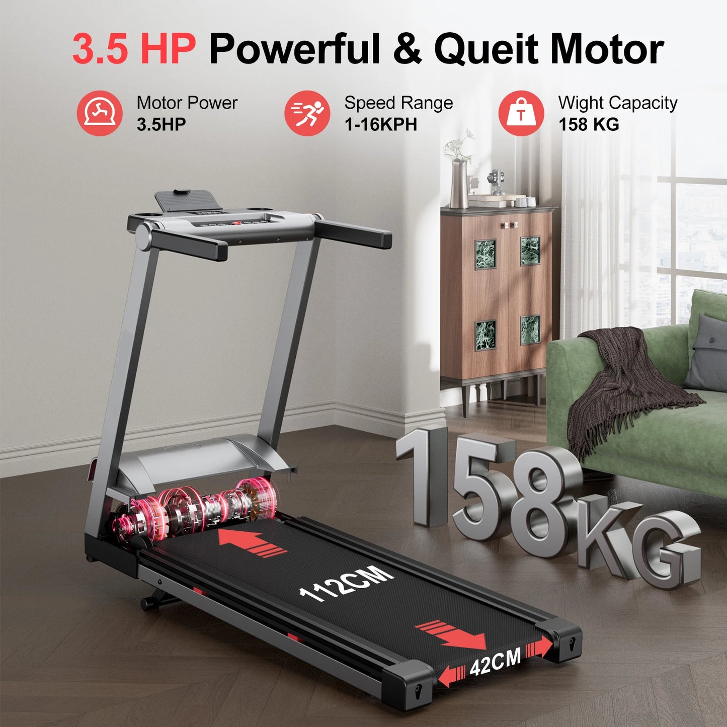 Superun Foldable Incline Treadmill Walking Pad With Touch Screen App