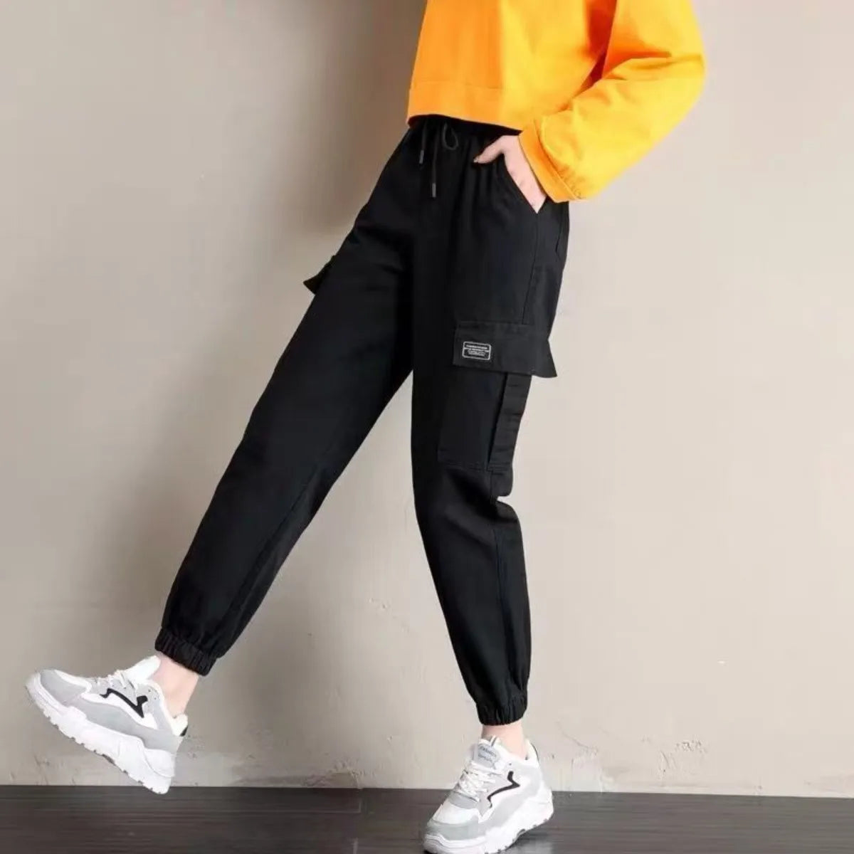 Women Wide Leg Drawstring Casual Pants With Pockets