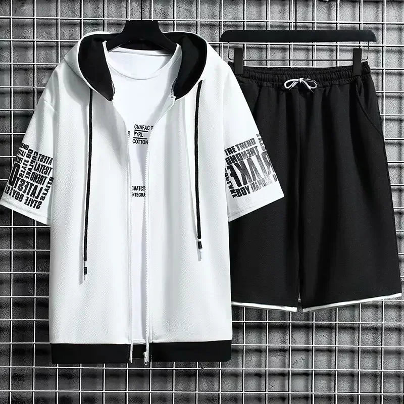 XMSFTD Summer Men's 2 Piece Quick Dry Hooded Sports Set