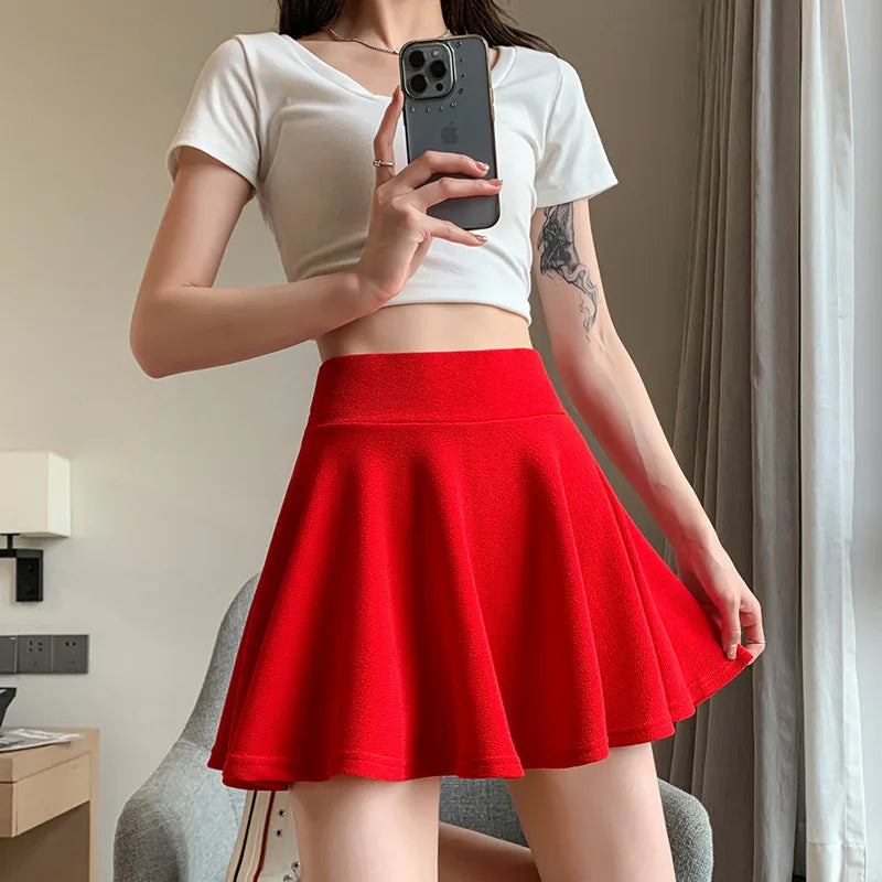 JIAOYIFEN Elastic Pleated High Waist Summer Skirt For Women