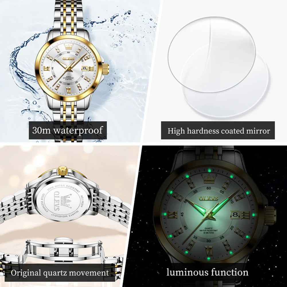 OLEVS 3620 Women's Luxury Diamond Quartz Watch Calendar