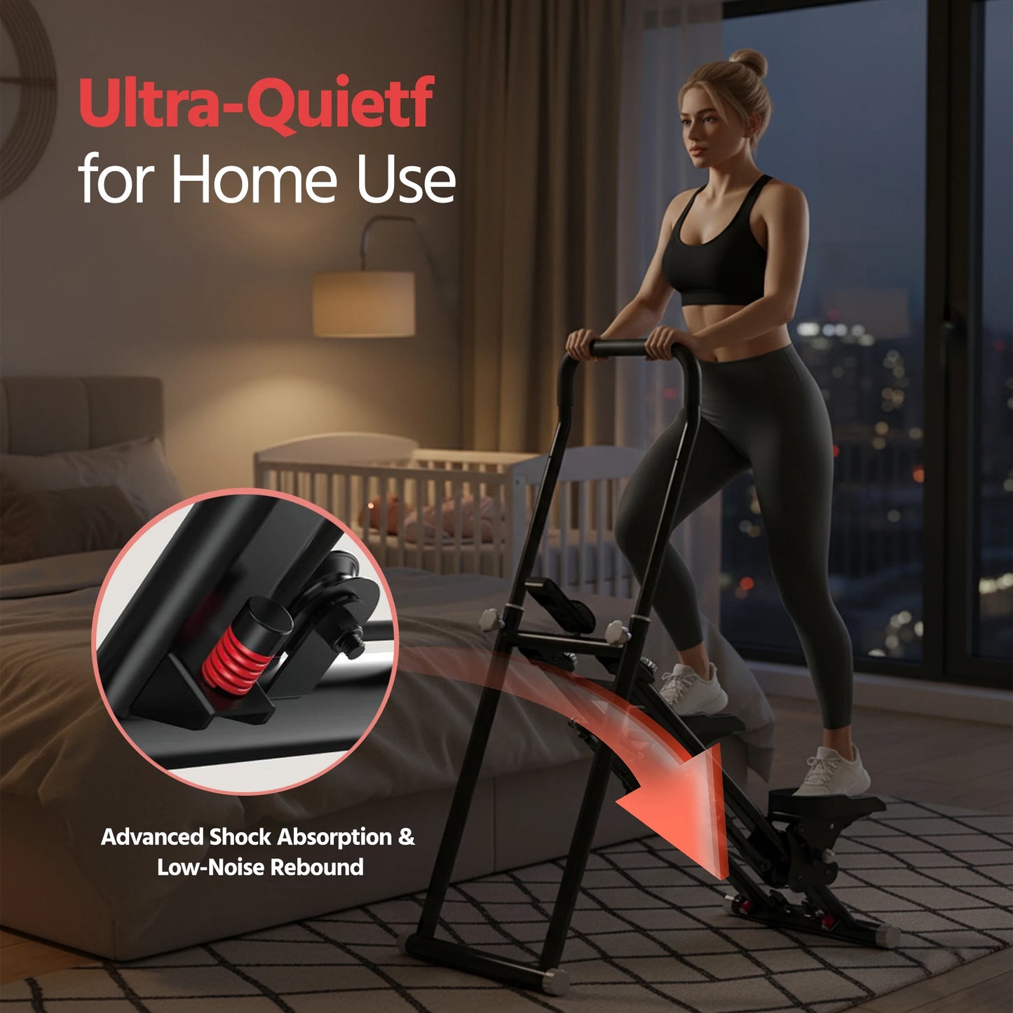 Compact Folding Stair Climber For Home Gym With Shock-Absorbing Spring