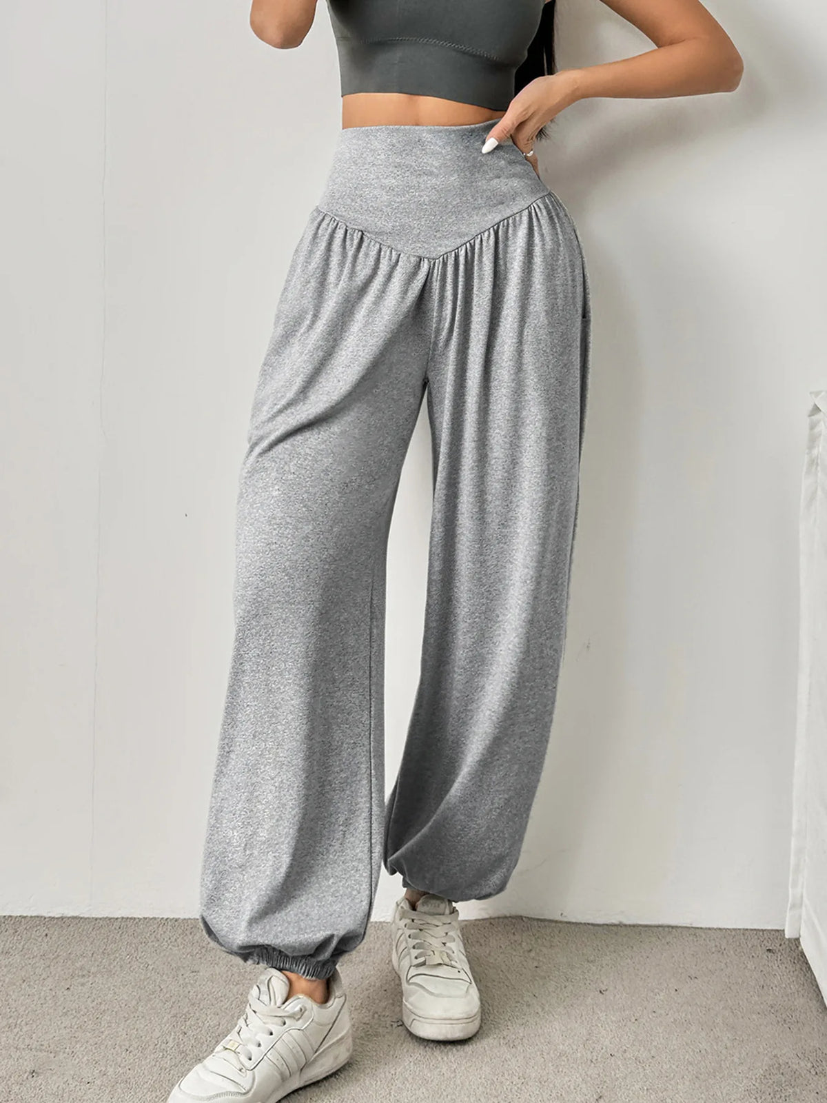 Women's High Waist Cuffed Lantern Leggings with Pockets for Fitness