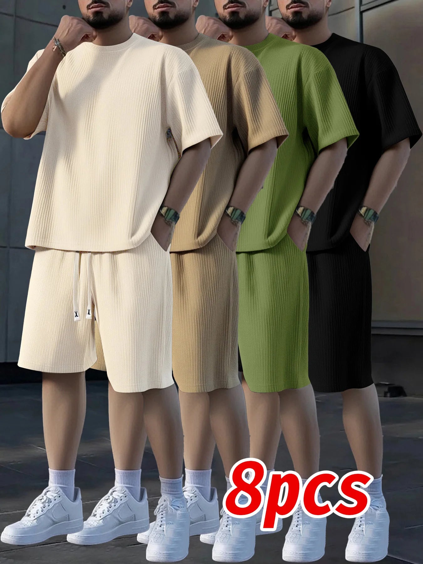Men's Athletic Crew Neck Short Sleeve Shorts Set Breathable Fabric