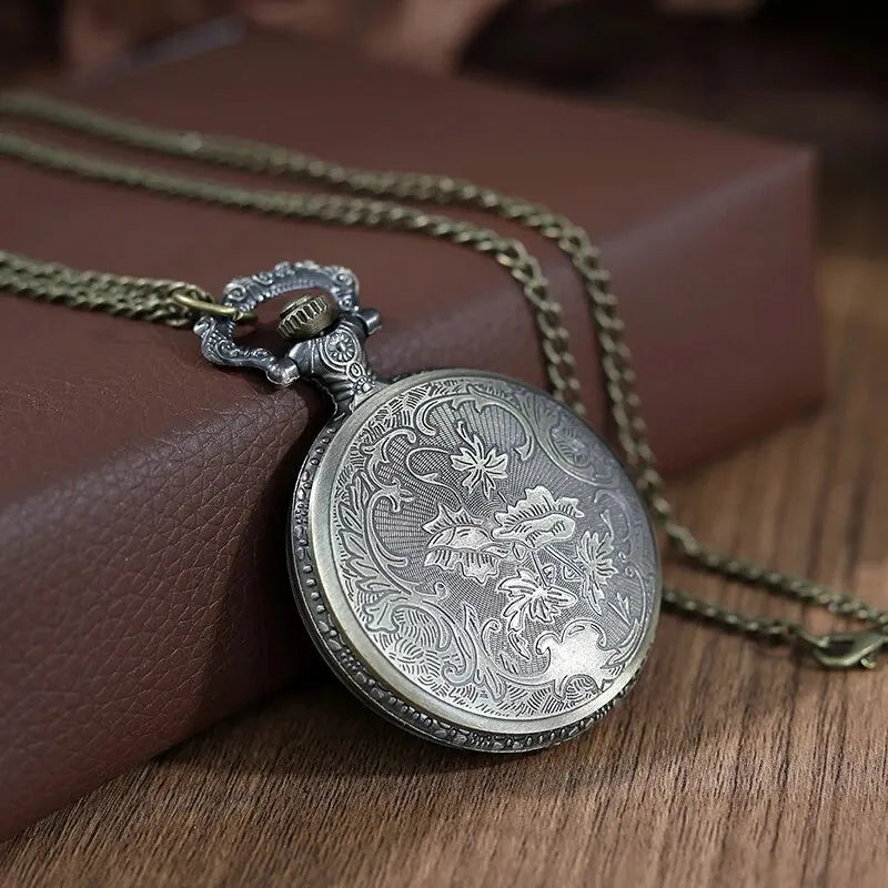Roman Numerals Quartz Pocket Watch Unisex Hollow Carved Design Necklace Gift