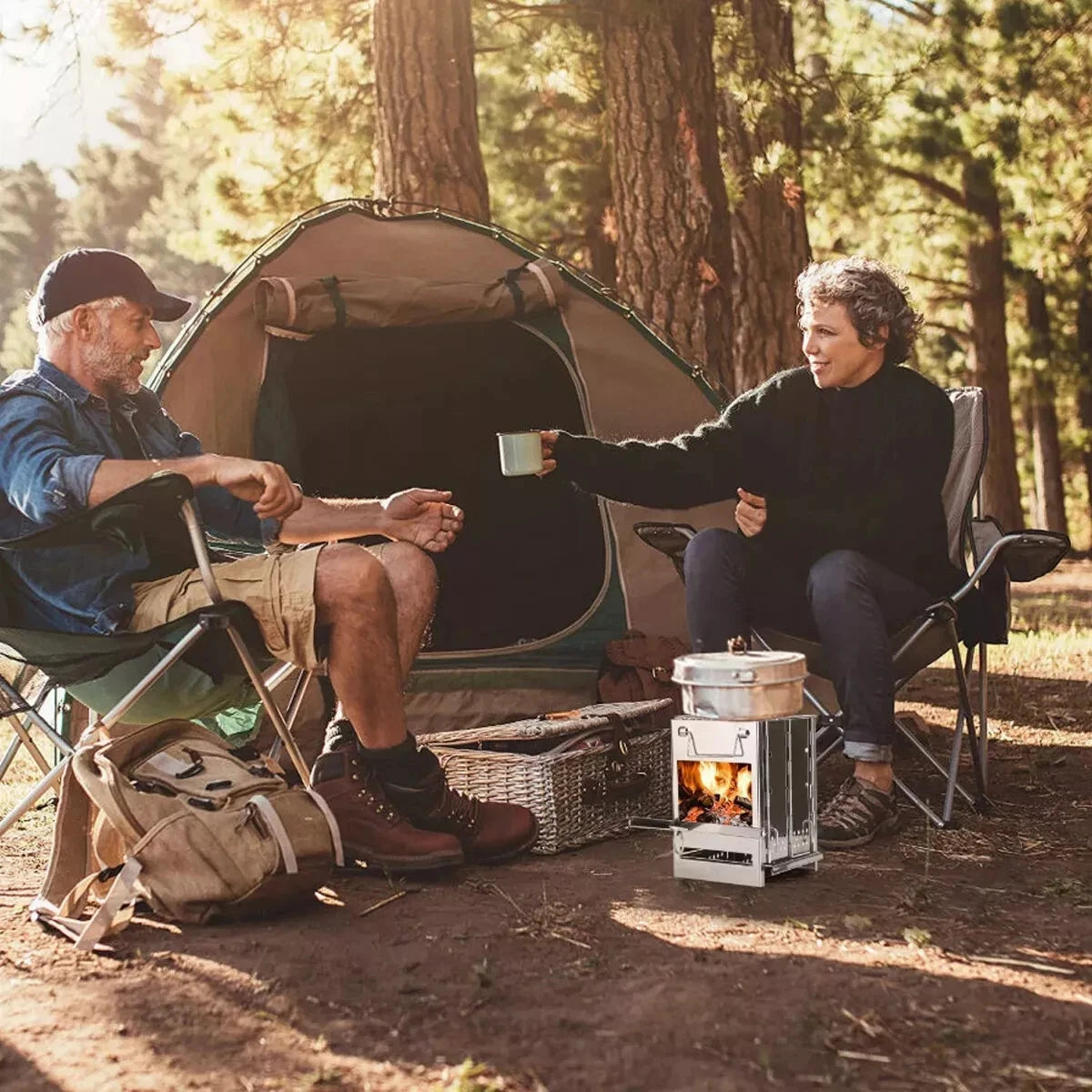 XIAOTREE Stainless Steel Wood Burning Camping Stove Portable Folding