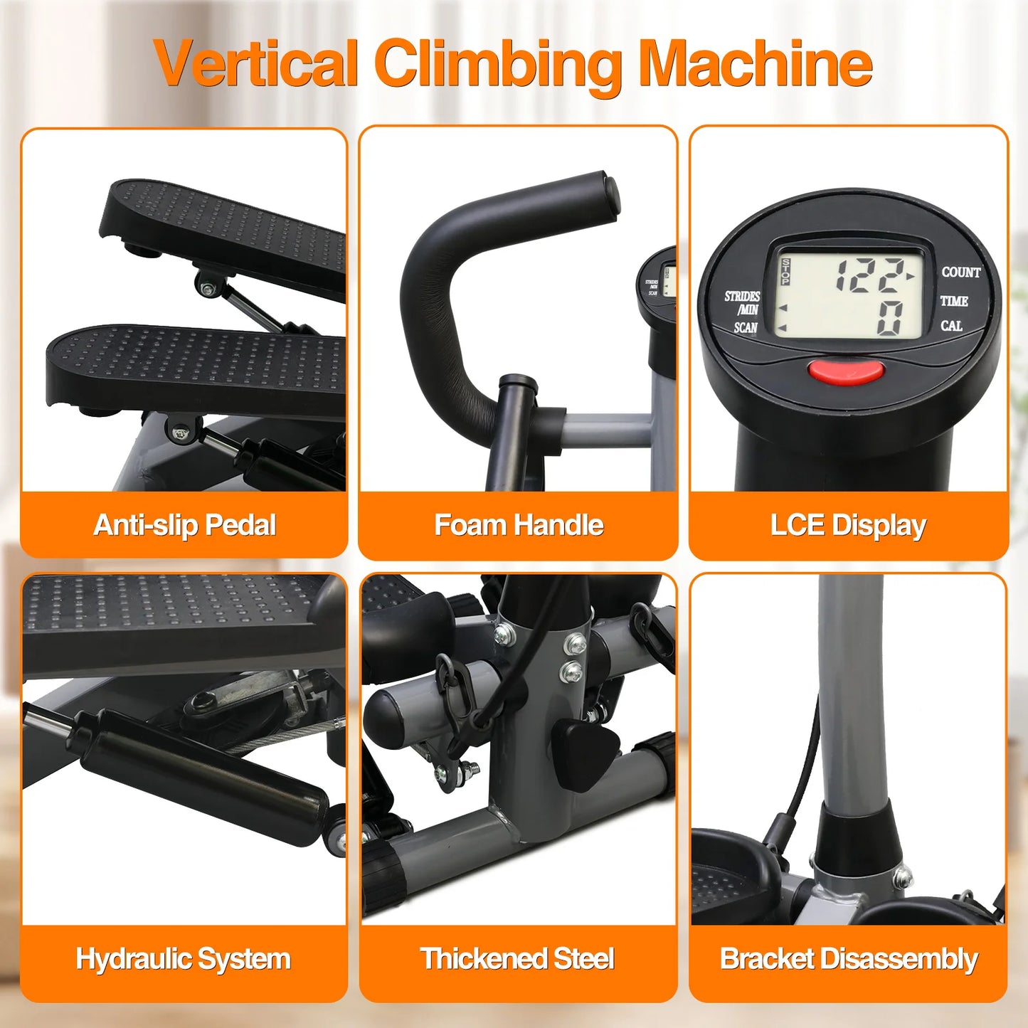 NON Exercise Stepper Machine with LCD Monitor for Home Gym