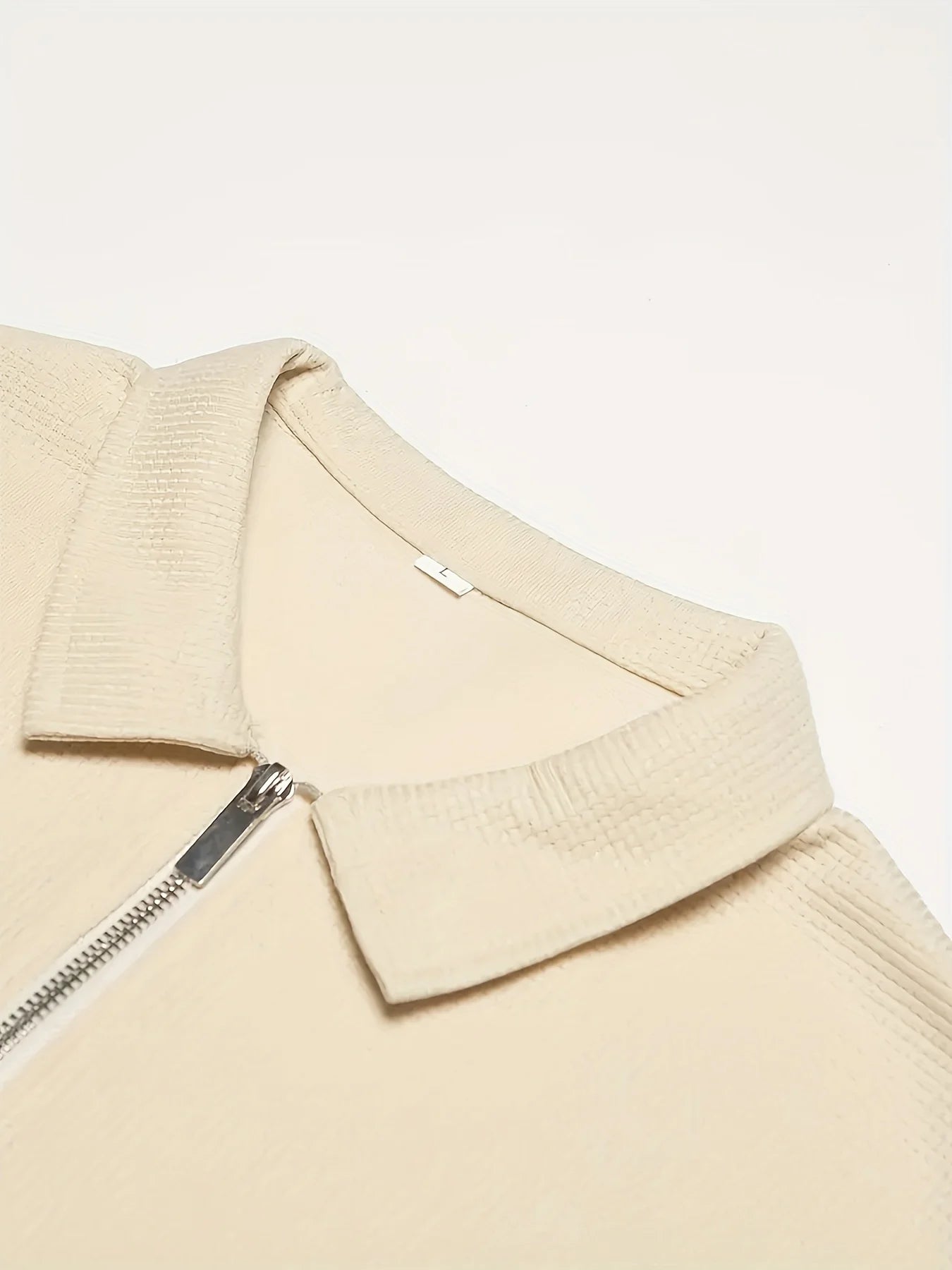Men's Waffle Lapel Short Sleeve Zipper Pants Set Casual Wear