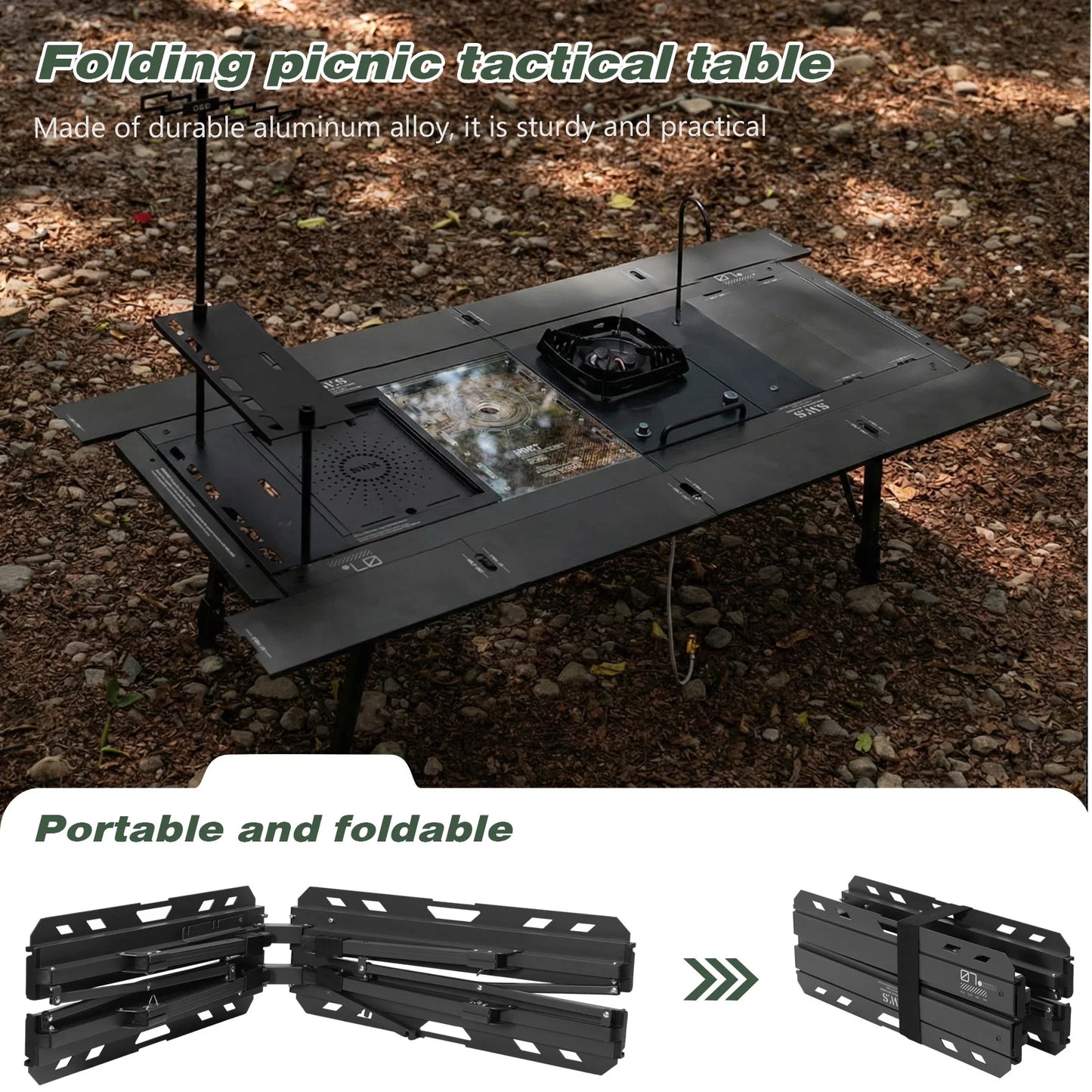 Foldable Camping Table with Adjustable Height Legs 120kg Load Capacity Carry Bag