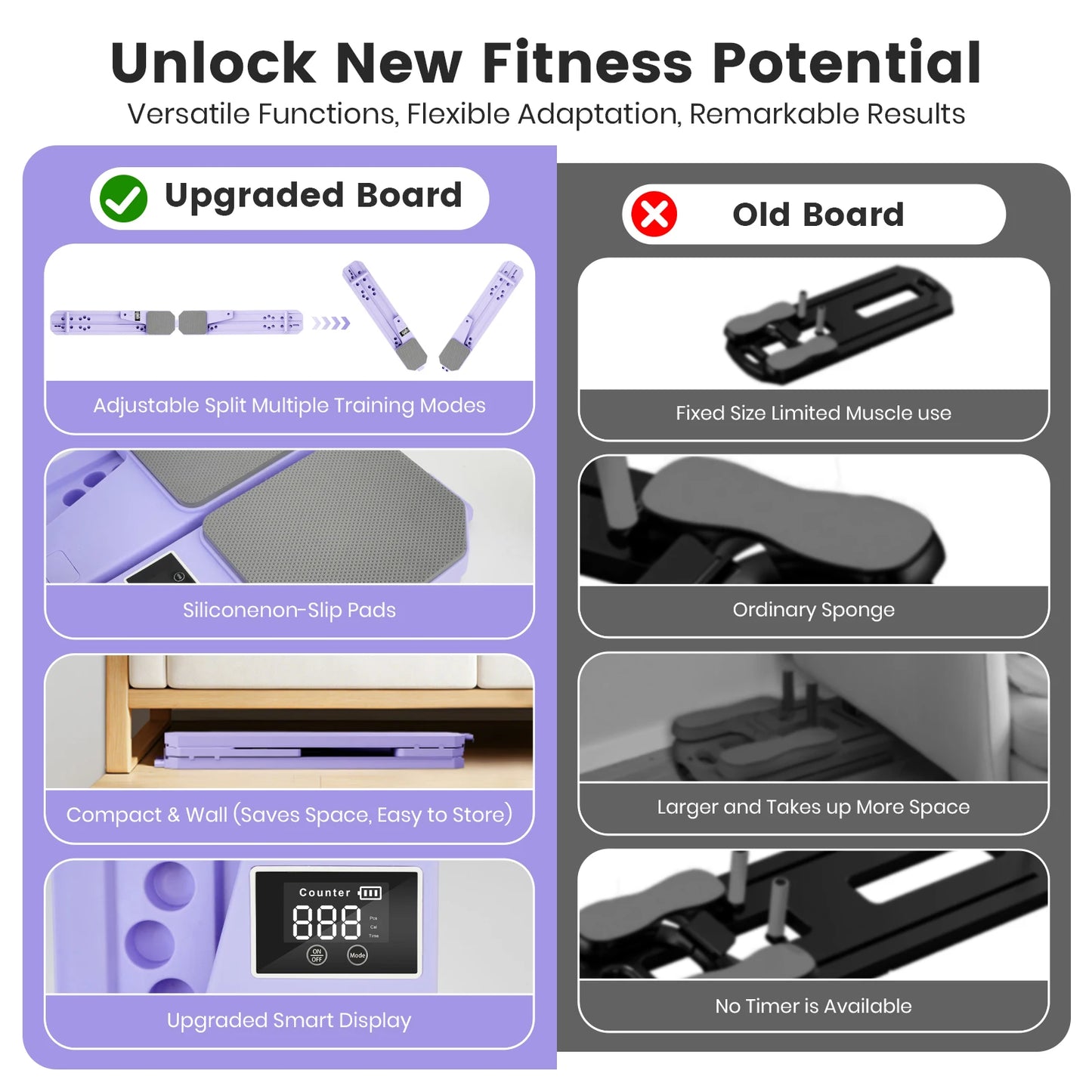 Foldable Pilates Board With Ski Balance Board And Timer Display