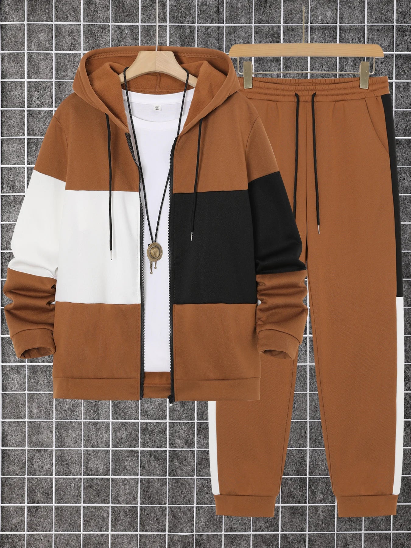 Men's Autumn Winter Printed Two-Piece Sweatshirt and Sweatpants Set