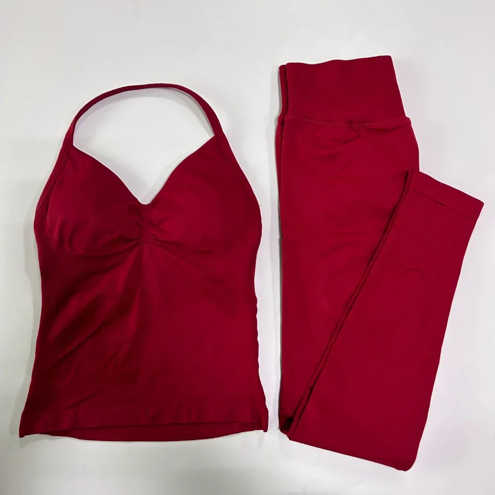 Seamless Gym Set For Women Tank Top And High Waist Scrunch Leggings