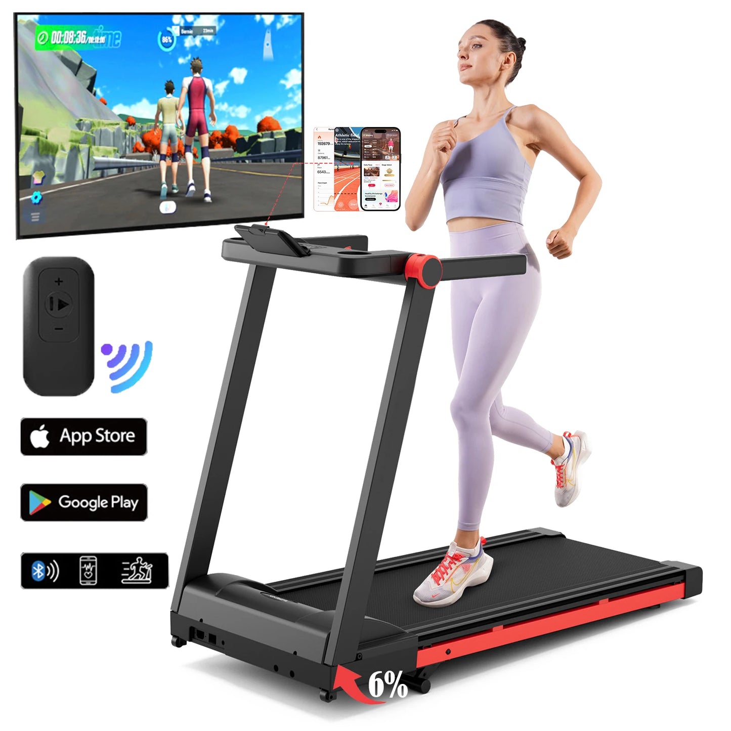 Superun Foldable Incline Treadmill Walking Pad With Touch Screen App
