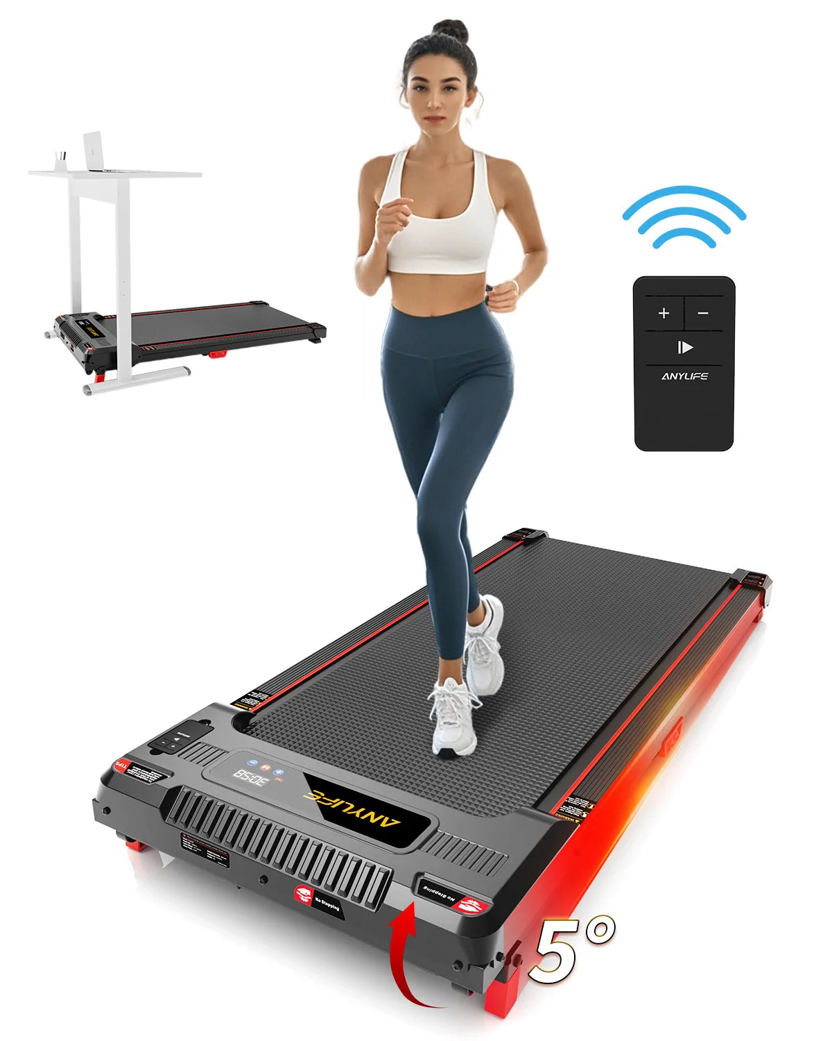 Under Desk Treadmill Incline Walking Pad 2.5HP Portable Home Use