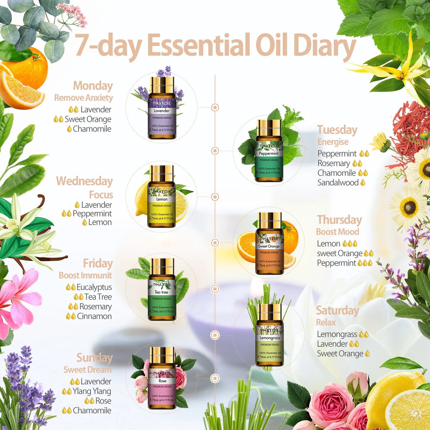 PHATOIL Essential Oils Gift Set 15 Pieces Pure Plant Extracts