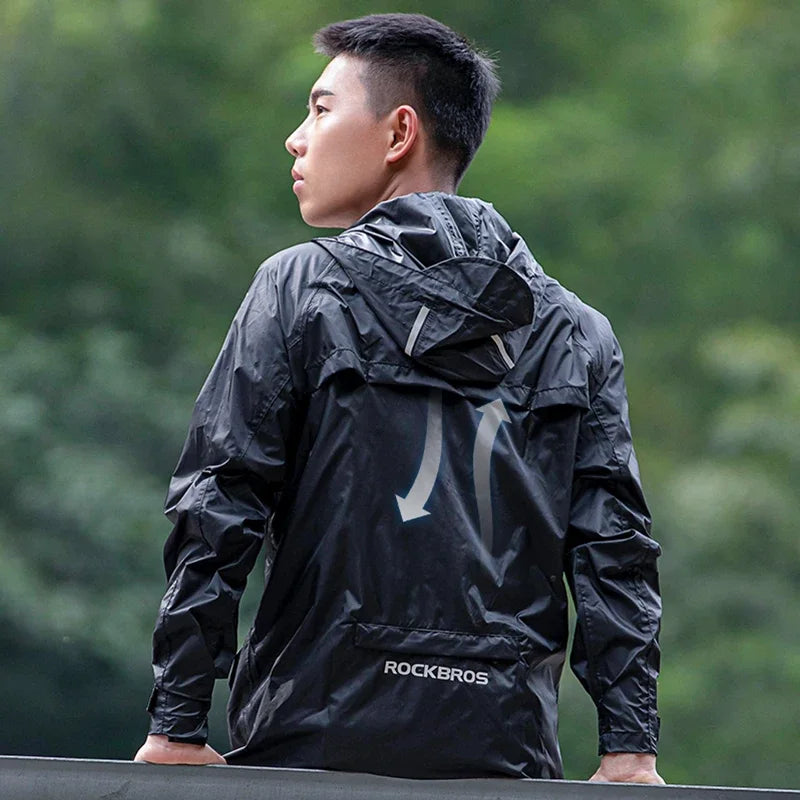 ROCKBROS Men's Cycling Raincoat Waterproof Hooded Reflective Windbreaker